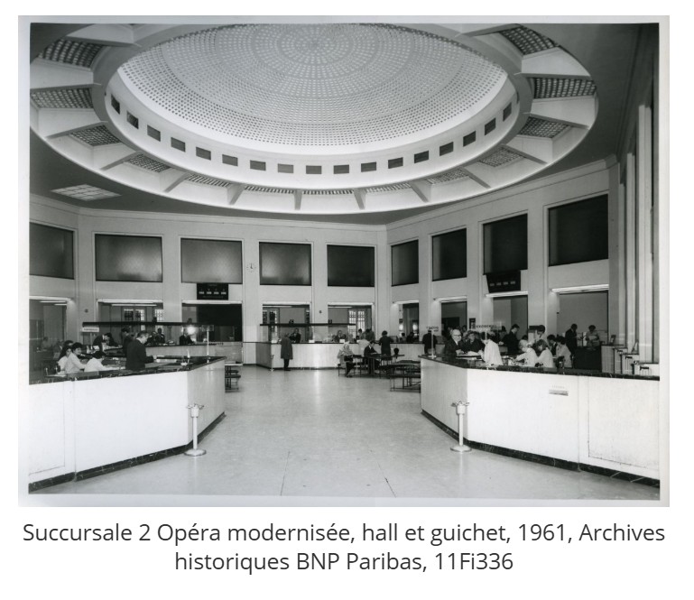 Succursale 2 Opéra modernisée, hall et guichet, 1961, Archives historiques BNP Paribas, 11Fi336